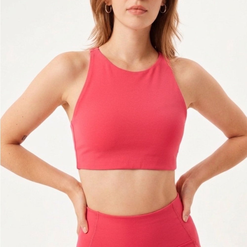 GIRLFRIEND COLLECTIVE Plum Topanga Halter High-Neck Sports Bra Size Small